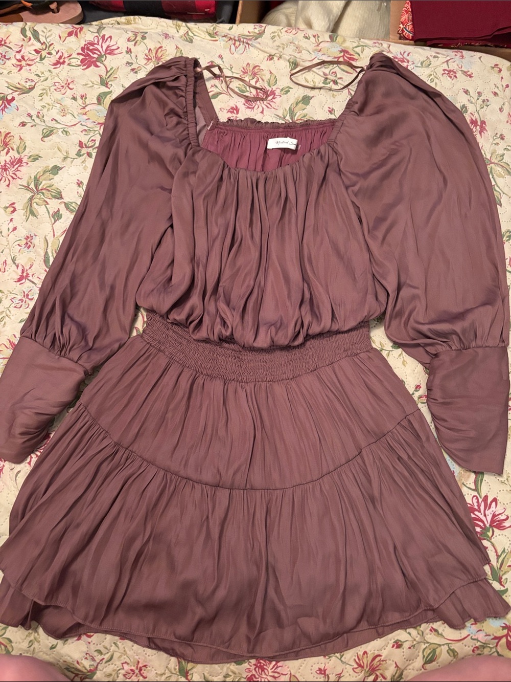 Mustard Seed Dusty brown Smocked Bodice Mini Dress